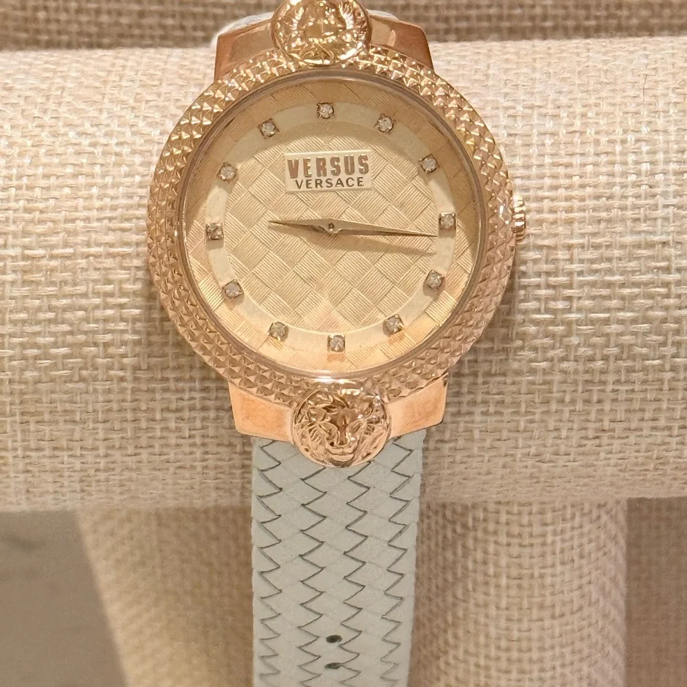 Versus Versace Rose Gold Montorgueil Crystal Index Beige Band Watch, 38mm